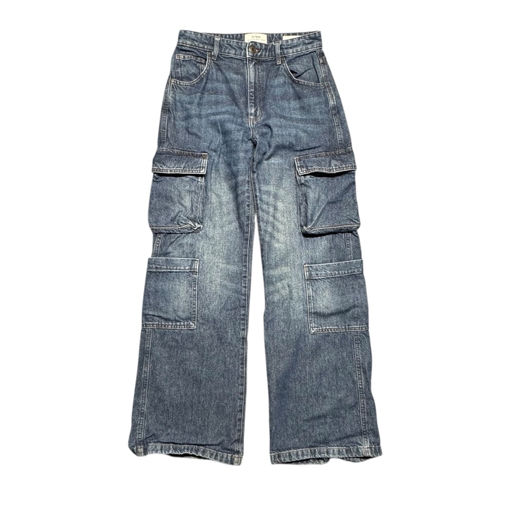 Cotton On Cargo Wide Leg Jeans Women's Sz 4 Loose Baggy Recycled Cotton Casual‎